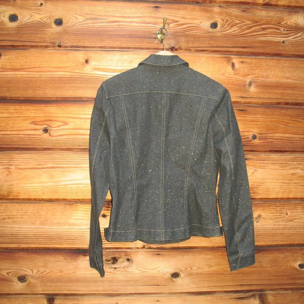 NWT Vintage Black Glitter Denim Jean Jacket - Picture 6 of 9